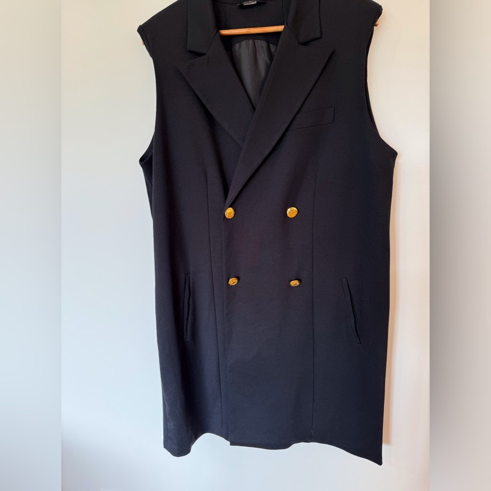 Black Sleeveless Blazer with Gold Buttons